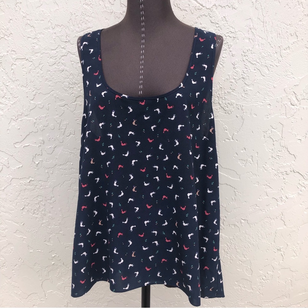 Tank bird print sleeveless shell navy women’s large blouse top